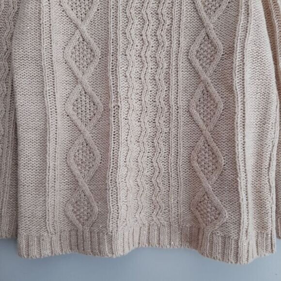 JOE FRESH | Cable Knit Subtle Sparkle Crewneck Pullover Sweater Top Cream Sz M - Picture 4 of 12